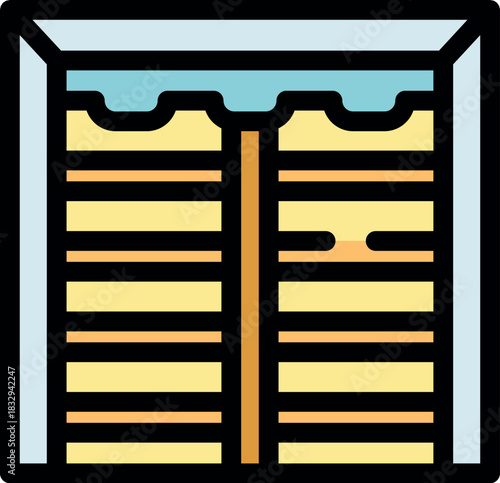 Simple vector icon of closed window with jalousie protecting from sun and heat