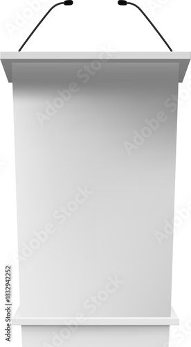 White podium with two microphones for public speaking