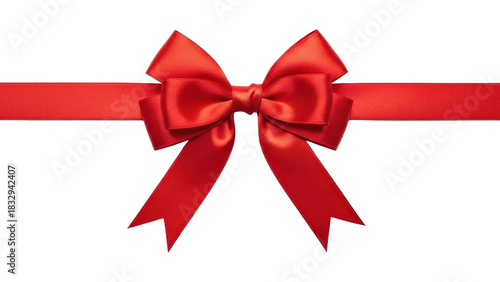 Red satin gift bow and ribbon for festive decoration or present wrapping, cut out, stock png, isolated on transparent background