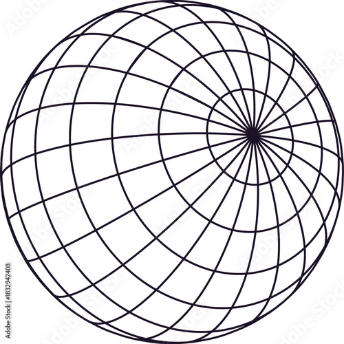 Wireframe globe showing grid lines and meridians