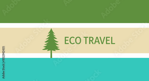 Eco Travel Concept with Tree and Landscape Illustration.