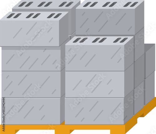 Concrete cinder blocks stacked on wooden pallet
