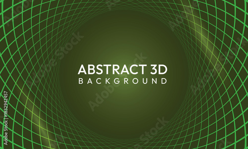Fototapeta Naklejka Na Ścianę i Meble -  Abstract green 3d geometric tunnel background with glowing grid lines creating modern futuristic digital visual design