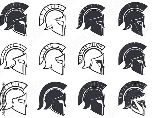 Collection of minimalist spartan helmet icons for historical and cultural themes