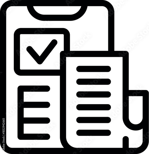 Electronic document management system showing approved document on a tablet with checklist and check mark