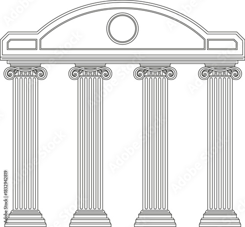 Classical columns forming architectural structure representing law and finance