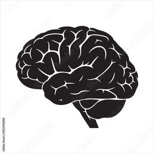 Human Brain Line Art Silhouette Vector Illustration, Minimal Creative Design