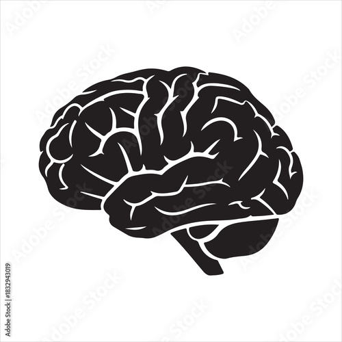 Human Brain Line Art Silhouette Vector Illustration, Minimal Creative Design