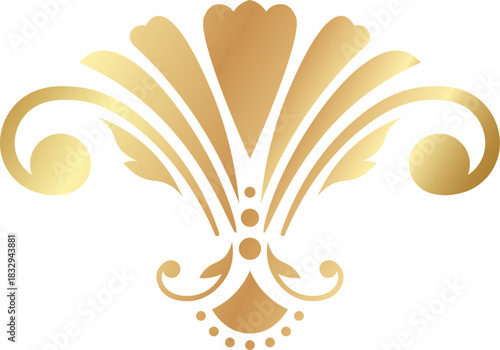 Golden ornamental art deco decorative flourish element