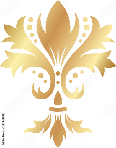 Golden fleur de lis symbol creating abstract floral design