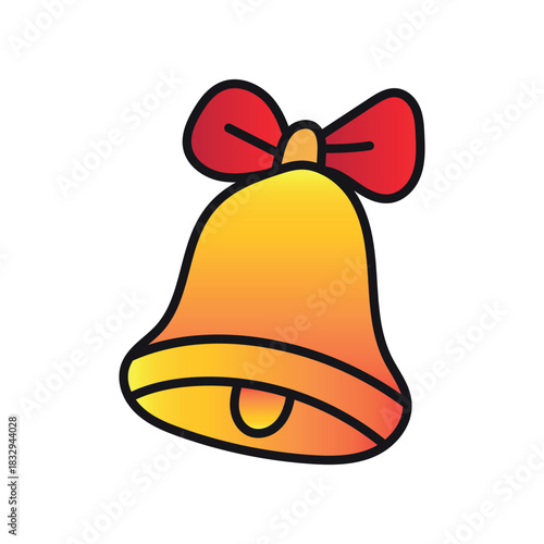 Golden Bell with Red Bow Icon - Festive Celebration and Holiday Symbol
