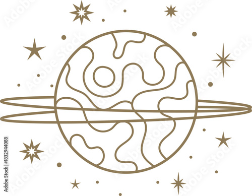 Planet with rings and stars in space concept