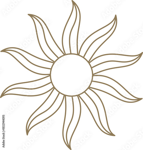 Sun symbol radiating warmth minimal line art icon