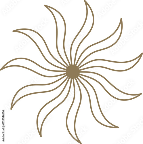 Abstract golden radiating sun symbol flowing pattern