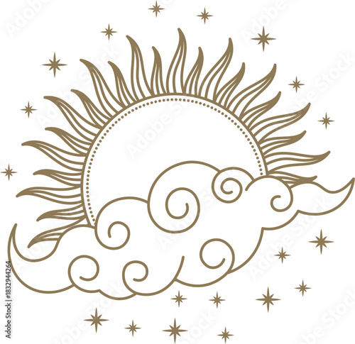Sun and cloud mystical nature sky occult drawing