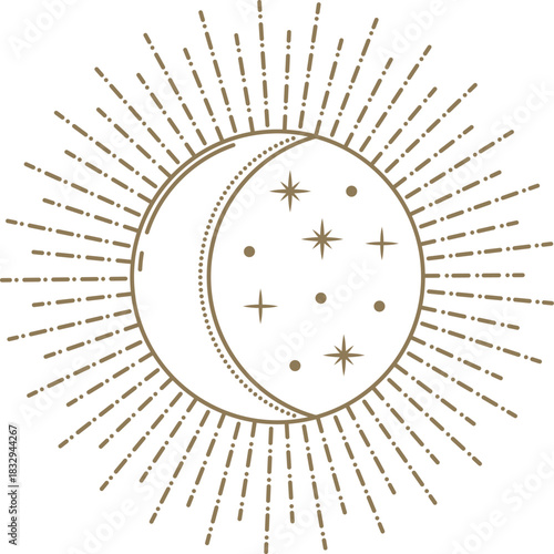 Celestial sun moon and stars outline drawing