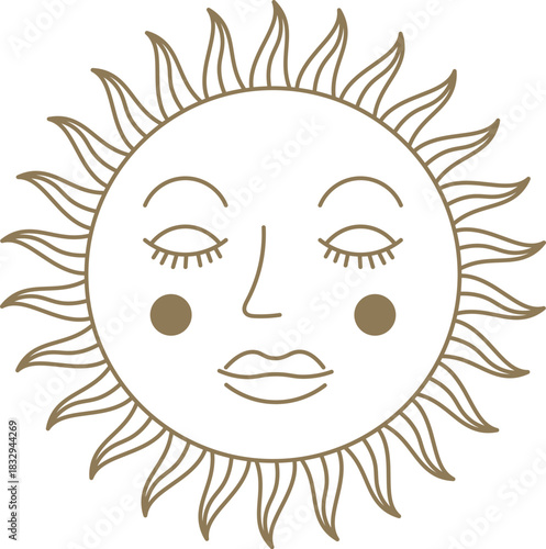 Sleeping sun face line drawing representing astrology