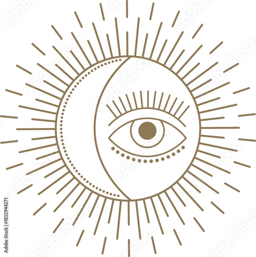 Celestial all seeing eye sun and moon symbol