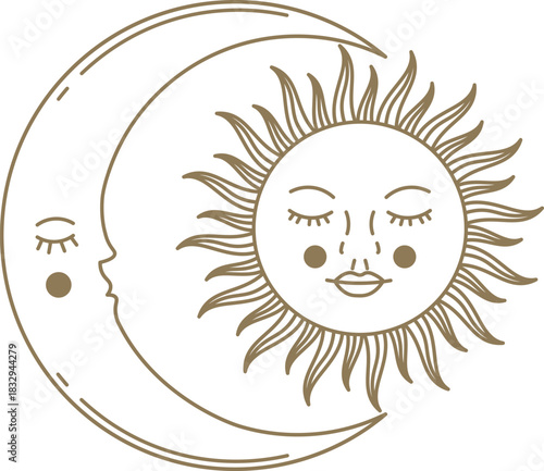 Crescent moon and sun illustration representing cosmic harmony
