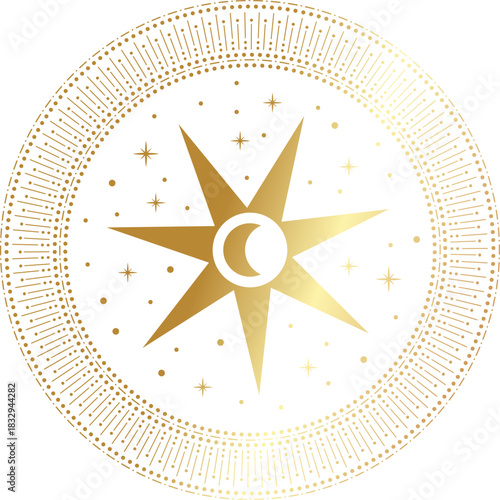 Golden celestial star and moon mandala design
