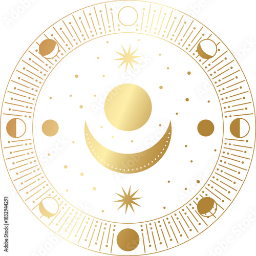Celestial sun moon phases astrological spiritual symbol