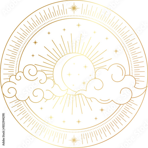 Golden celestial sun and moon symbol iconography