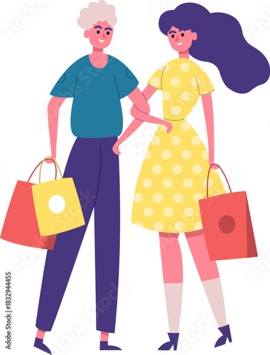 Happy women shopping together, enjoying leisure time