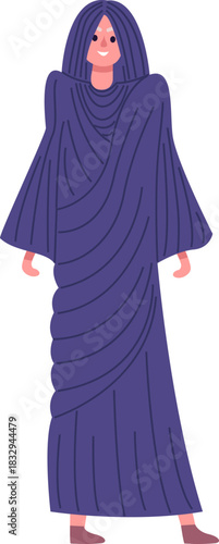 Person in flowing purple draped robe illustration