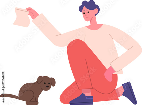 Responsible pet owner cleaning up dog waste with bag