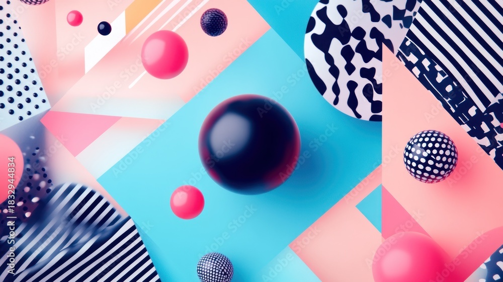Fototapeta premium Abstract Geometric Composition with Spheres and Patterns.