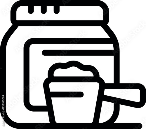 Sport nutrition container with measuring scoop icon representing fitness and dietary supplements