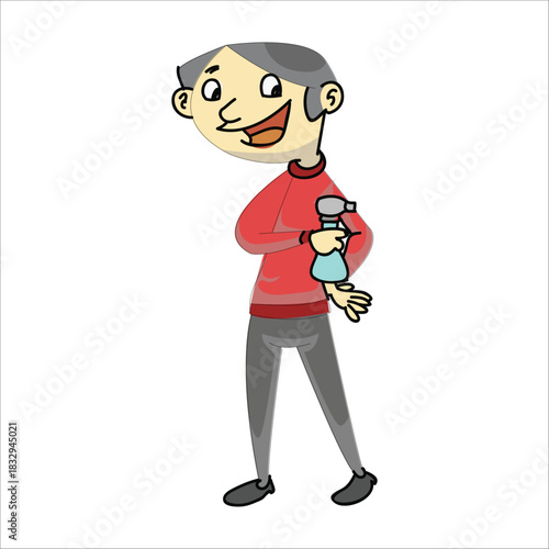 Smiling cleaner holding a spray bottle for cleaning services