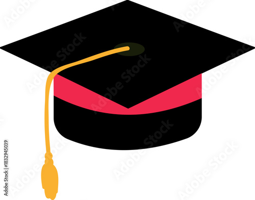 Graduation cap with red band and gold tassel