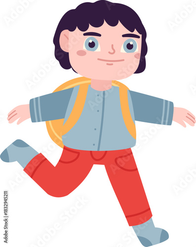 Child boy student running wearing school backpack
