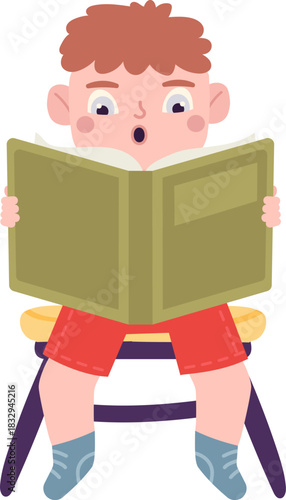 Young boy discovering an amazing story in book