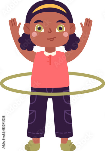 Little girl playing hula hooping game