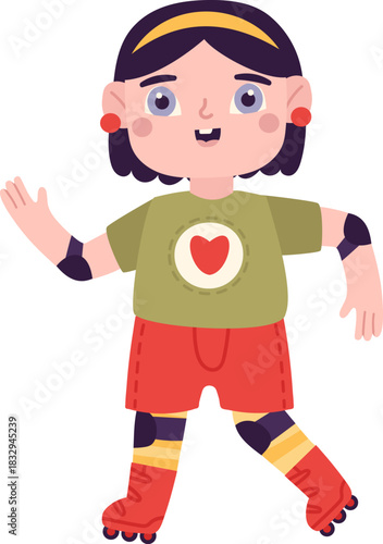 Smiling little girl roller skating wearing protective gear