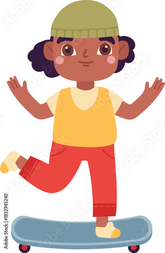 Young child learning skateboarding with balance illustration