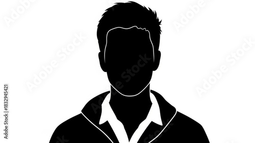 Silhouette of a man with dark hair wearing a collared shirt and jacket in a black and white image