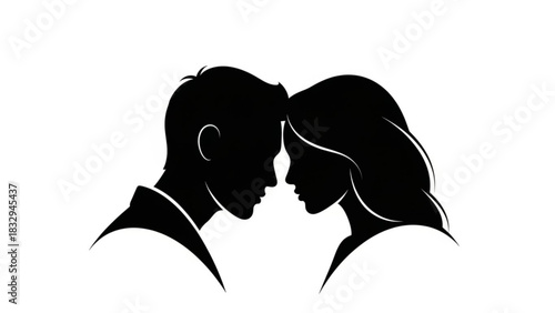 Silhouette of a man and woman facing each other in a romantic or intimate moment with their foreheads touching