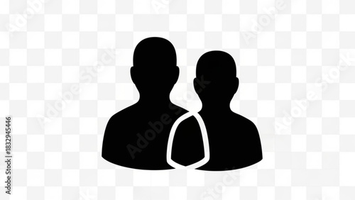 Silhouette of two people with a shield overlay representing security and protection concept design