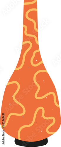 Abstract orange decorative vase with curvy lines art
