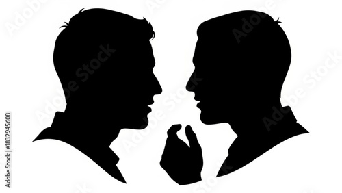 Two silhouetted men facing each other in conversation with one man gesturing with his hand clearly visible
