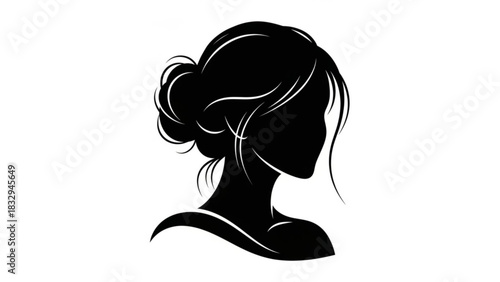 Silhouette of a woman with an elegant updo hairstyle and exposed shoulders in black and white design