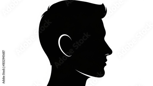 Silhouette of a man's head with short hair and ear visible against a white background design style