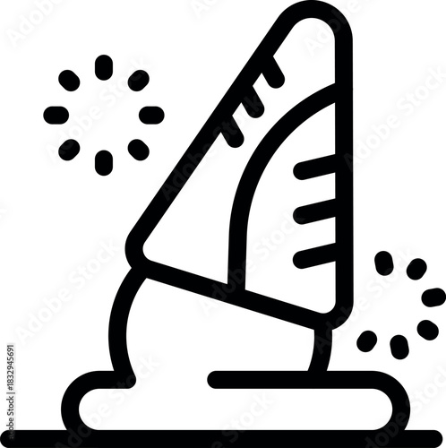 Windsurfing board gliding swiftly over water, creating ripples and splashes, symbolizing speed, agility, and the thrill of watersports