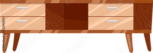 Wooden mid century modern storage cabinet with drawers