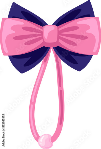 Pink and blue hair bow elastic tie accessory