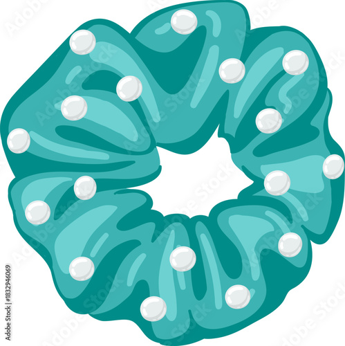 Teal scrunchie with white pearls hair accessory