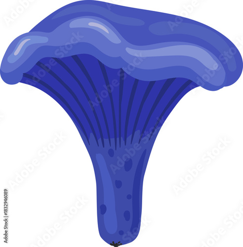 Blue mushroom with gills growing as a vibrant fungus
